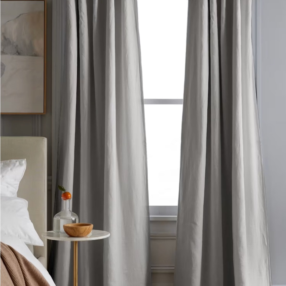 Quince European Linen Blackout Curtain in Cloud Gray (2 Panels, 48x84)